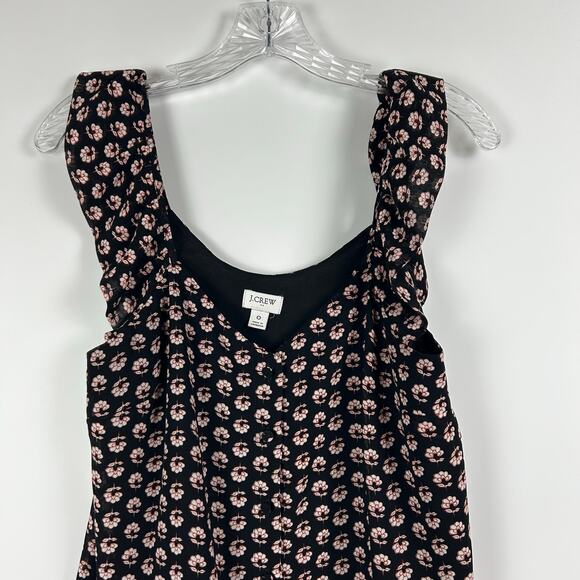 J Crew Ruffle Sleeveless Button Front Floral Black Blouse Coquette Womens Size 0 - Picture 4 of 12
